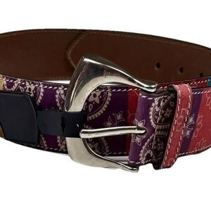 NWT Leather Whimsy Western Belt Size Large 1.5" Wide Multicolor Print Circa
